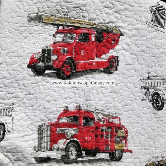 5 Piece Fire Truck Twin Quilt ~ Pillow Sham ~ Sheets ~ Fire Engine Fire Fighter